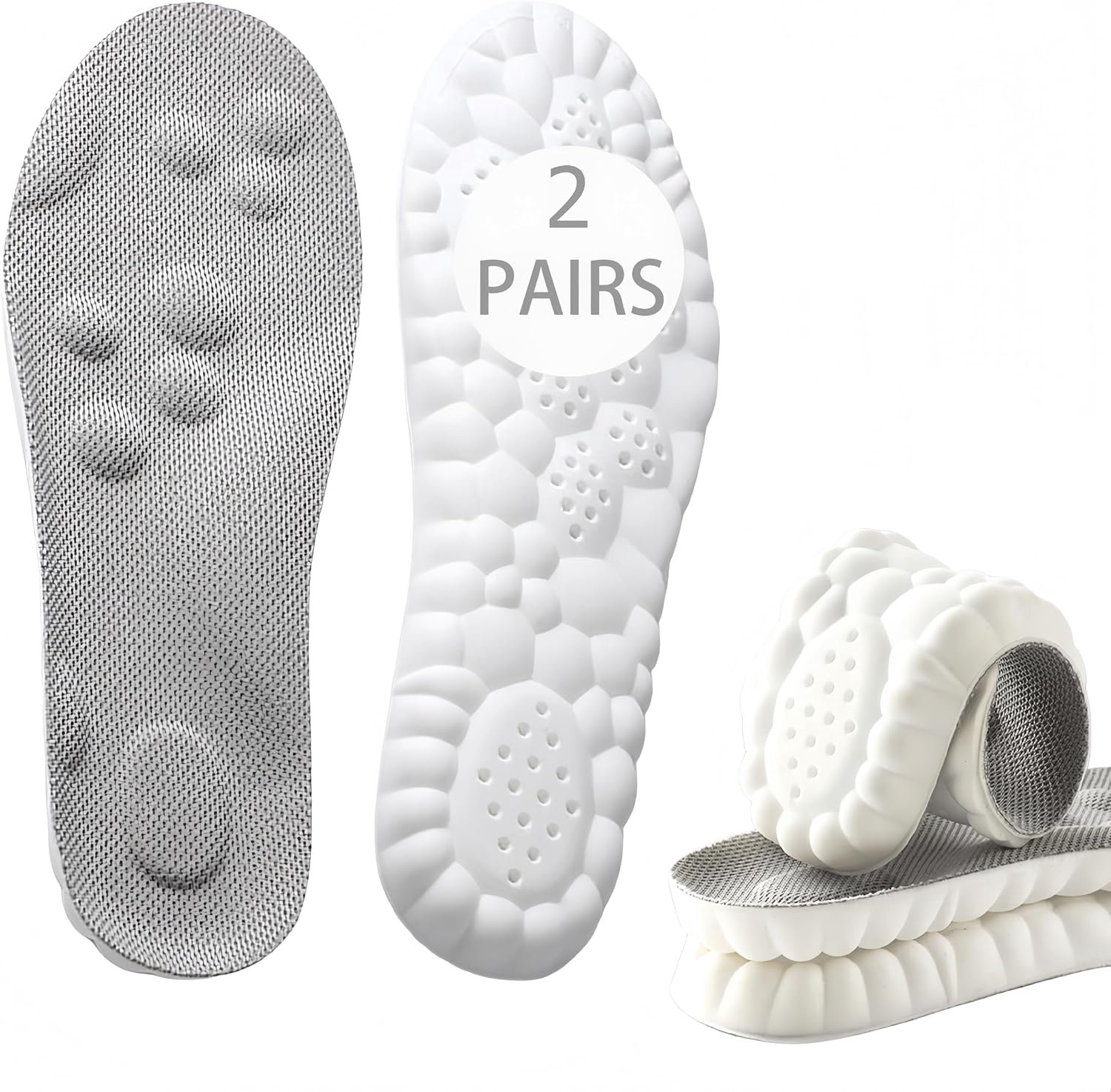 2 paar inlegzolen voor heren, dames, voetbal, sport, voorkomt pijn met inlegzolen voor plantaire fasciitis, heren, dames, werkschoenen en schoenen voor dagelijks gebruik (2 - grijs, maat 41-42)