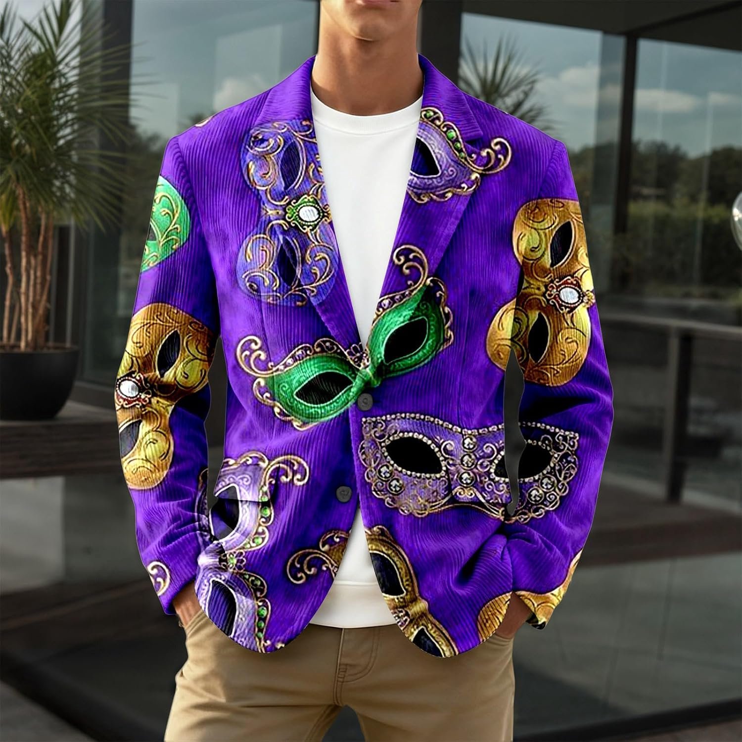 Générique Carnavalprint corduroy jas in jasstijl, ideaal voor formele en informele gelegenheden, comfortabele pasvorm.