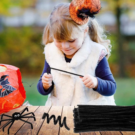200 stuks pijpenragers, zwarte pijpenragers voor het knutselen, chenilledraad, pijpreiniger met Googly Eyes voor doe-het-zelf knutselprojecten, decoraties (zwart) — afbeelding 4