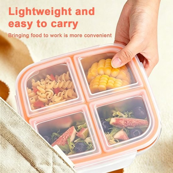 2 stuks snackbox met 4 vakken, 600 ml snackbox met vakken, roestvrij staal, herbruikbare snackbox voor kinderen en volwassenen, meal prep container kinderen, voor school, kantoor, camping — afbeelding 4