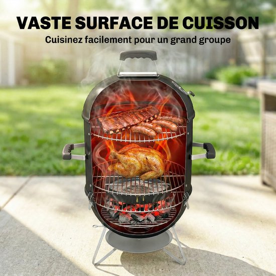 3-in-1 rookoven met 3 kookroosters, ingebouwde thermometer, verstelbare ventilatie, 62,5x47,5x91 cm, zwart — afbeelding 5
