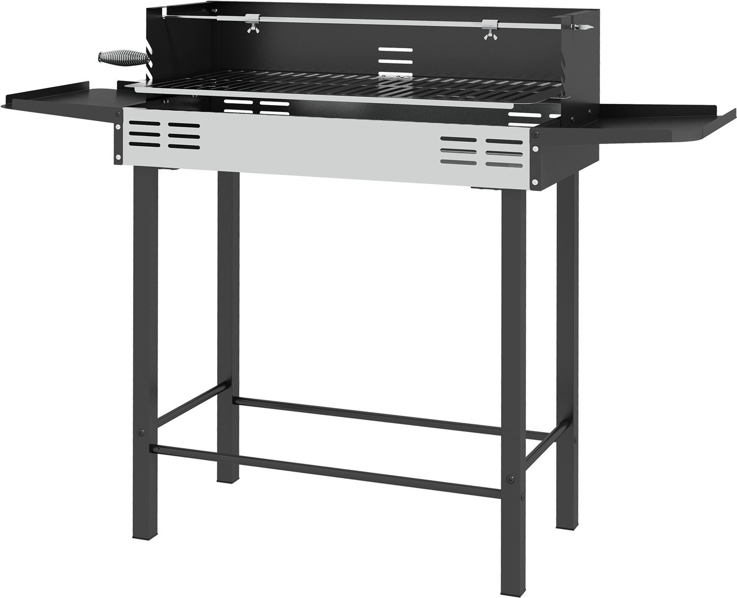 3-laags houtskoolbarbecue met inklapbare planken en draaispit, roestvrij staal, 118 x 32 x 90 cm, zwart