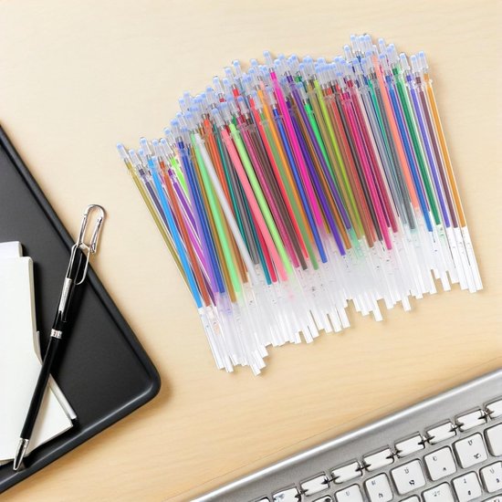 120 stuks kleurrijke gelpenvullingen, veelkleurige peninktvullingen, inclusief metallic pastel glitter neon kleurtypen voor het kleuren van scrapbooking, tekeningen, 0,8 mm — afbeelding 2