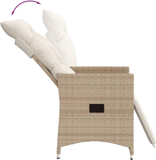 Poly rattan verstelbare rugleuning tuin balkon 3 delig beige crème — afbeelding 4