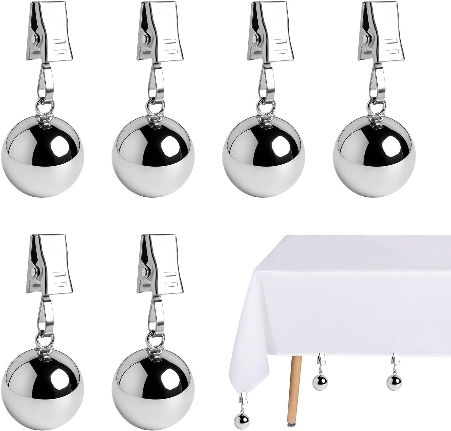 Set van 6 stevige tafelkleden met extra zware roestvrijstalen gewichten en clips voor buitengebruik, ideaal voor tafels en gordijnen