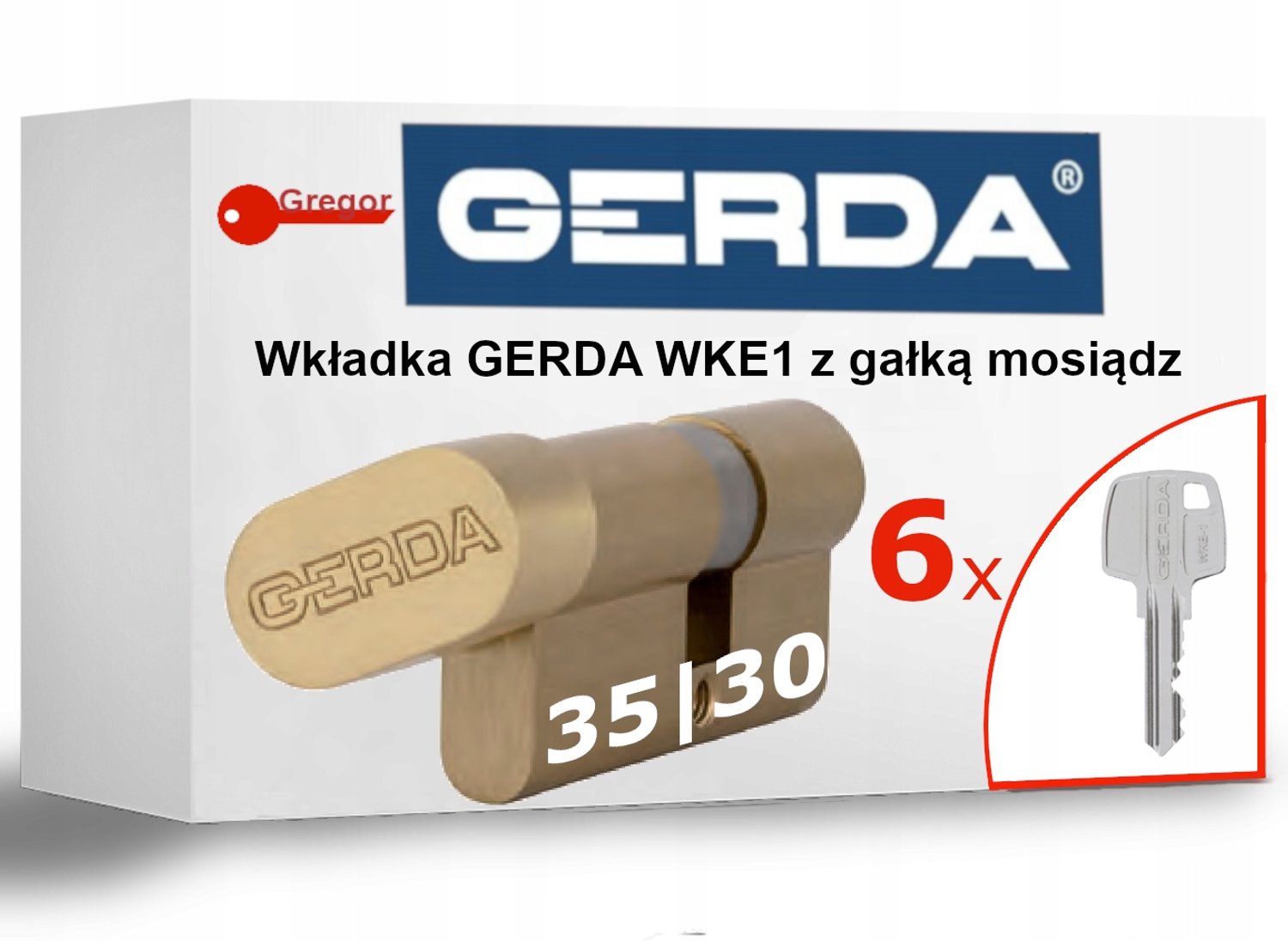 Gerda WKE1 Cilinder met Knop G35/30 Messing + 6 Sleutels