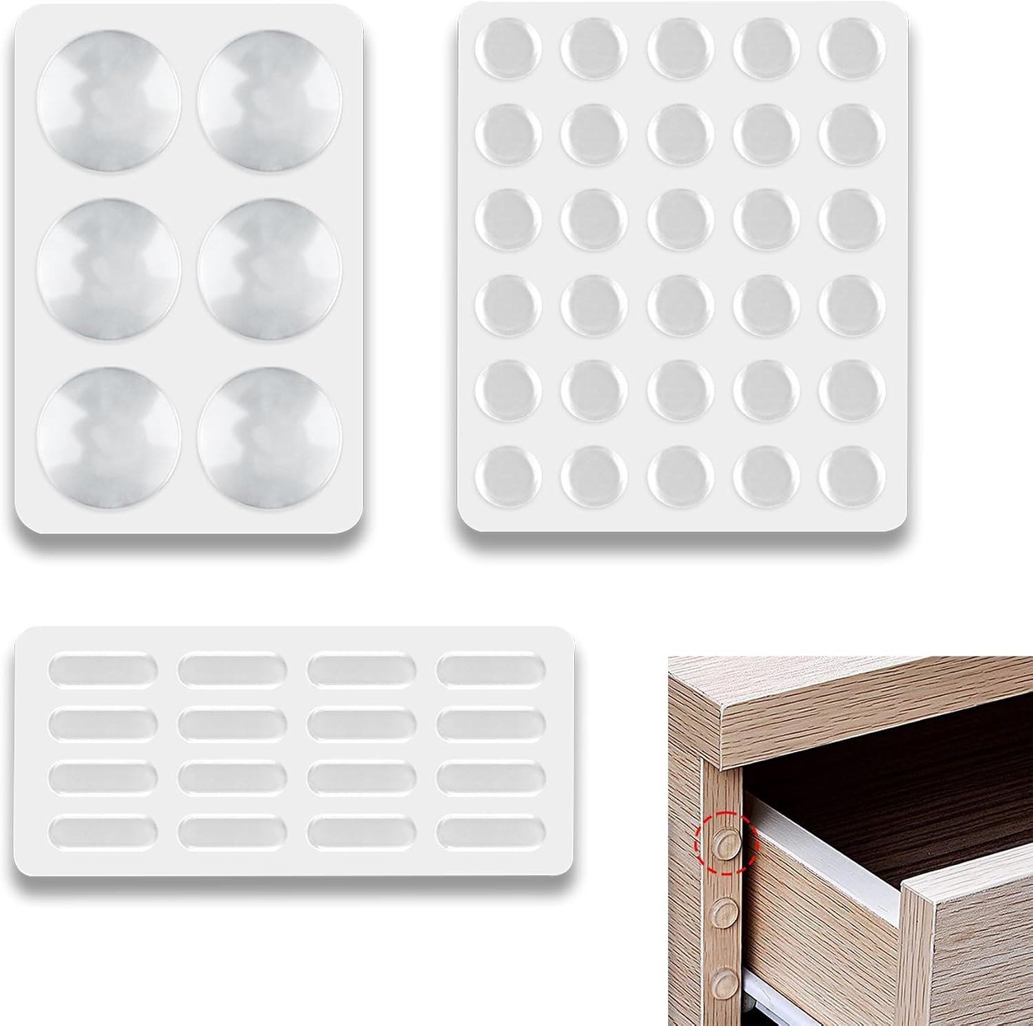 48 Stuks Elastische Buffers voor Deuren en Meubels, Transparant en Herbruikbaar, Bescherming voor Glas, Muren en Kasten, Beschikbaar in 3 Maten