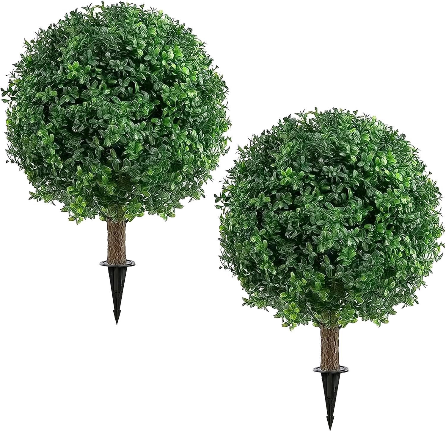 60 cm Kunstplant Bolvormig Set van 2 Realistische Kunst Bomen met Grondpin Decoratie voor Tuin Terras Balkon Bruiloft & Kerst