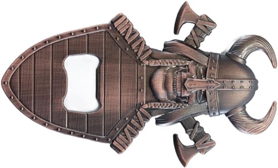 Vintage flesopener in de vorm van een Vikingschedel in de vorm van een koperen magnetisch schild, cadeau voor mannen (Vaderdag/verjaardag) — afbeelding 5