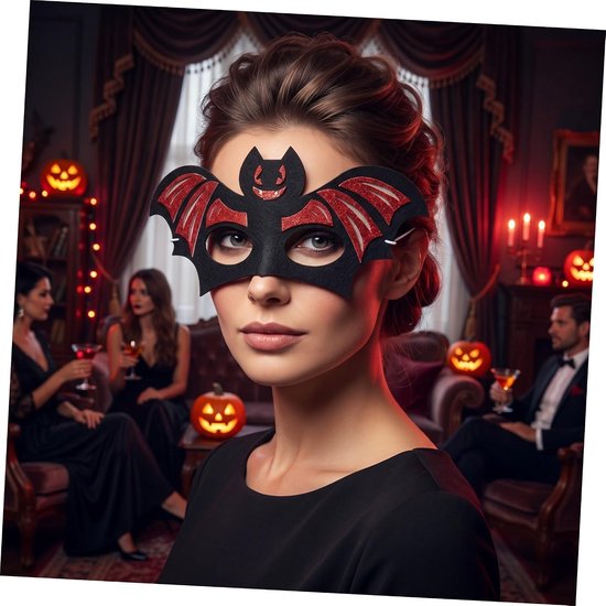 5 Stuks Delige Halloween Cosplay Half Gezichtsmaskers Spookachtig Doodskop Vleermuis Ontwerp Lichtgewicht Polyester Verstelbare Strap Comfortabele Halloween Feestaccessoires — afbeelding 4