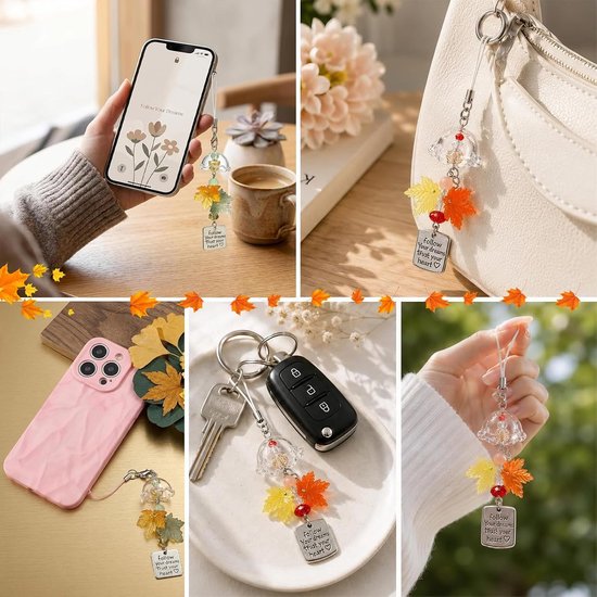 2 stuks telefoon bedeltje herfst telefoon sleutelhanger esdoornblad set rood groen hoes accessoires tas rugzak sleutelhanger bel effect creatieve accessoires Y2K stijl — afbeelding 3
