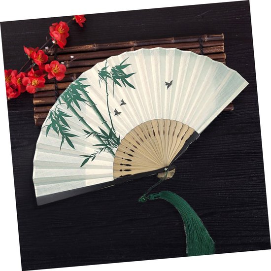 Vintage Bamboe Vouwwaaier met Kwastje Retro Chinese Stijl Handwaaier Opvouwbare Katoenen Danswaaier Draagbare Zomeraccessoire voor Kostuums Decoratie — afbeelding 3