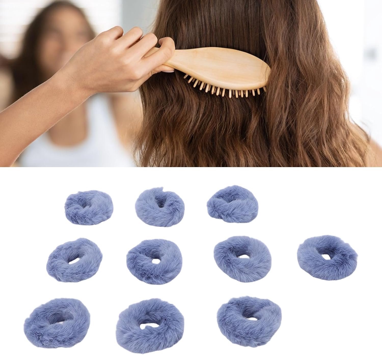 Pluizig Haar Scrunchies Zacht Nepbont Elastische Haarbanden voor Dames Meisjes Elegante Paardenstaarthouders 10 Stuks Wit (Blauw)