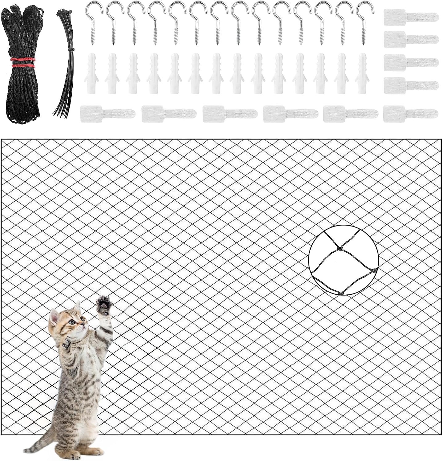 2 x 3 m zwart kattennet voor balkon zonder boren, duivennet balkon