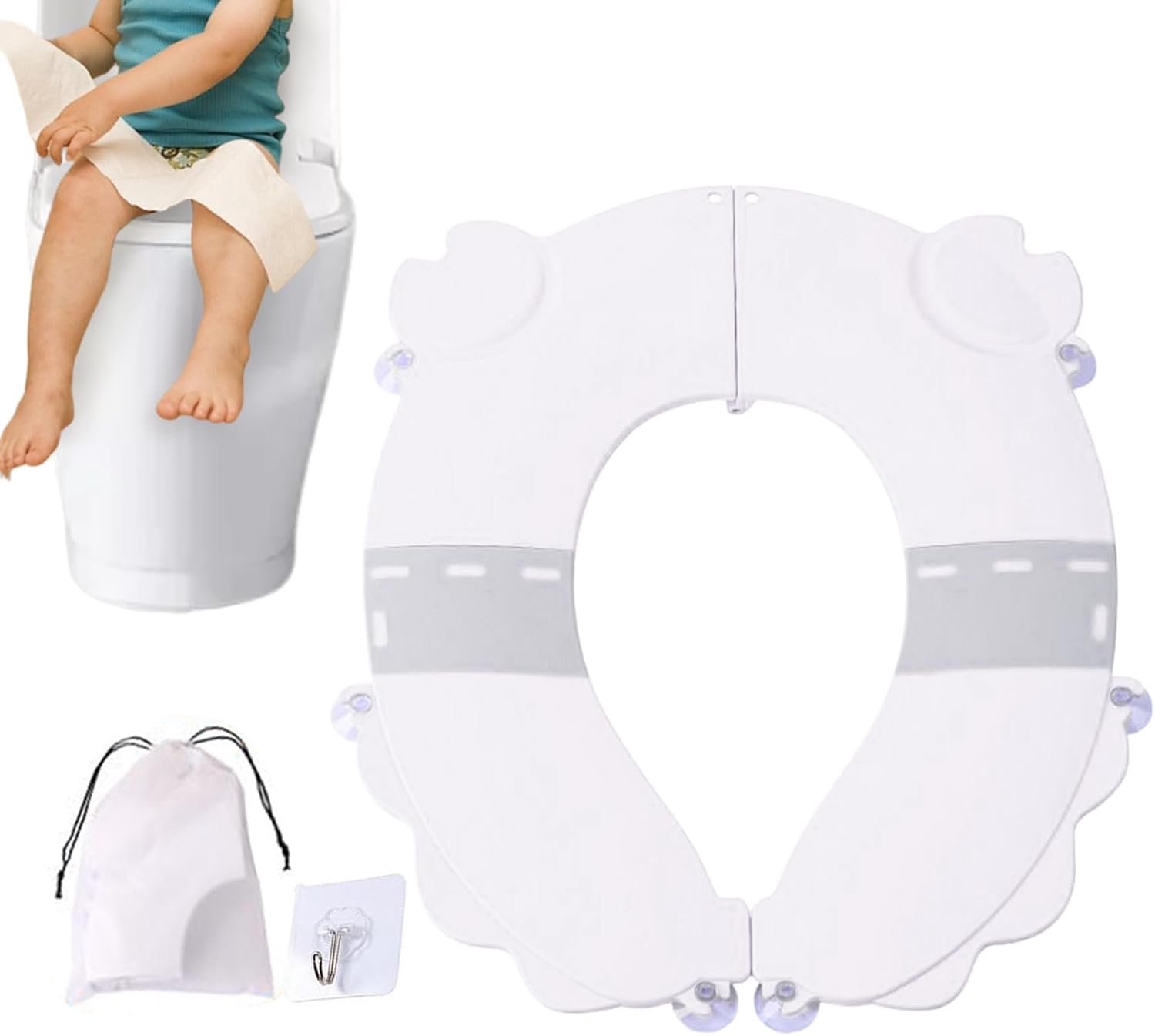Toiletbril voor potjestrainer, spatwaterdicht, antislip, reisadapter, inklapbaar, voor jongens en meisjes, draagbare zitverkleiner Comp