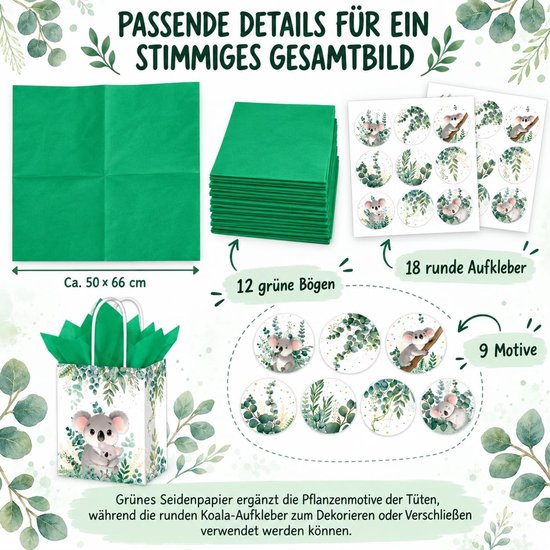 12 stuks koala-geschenkzakjes, verjaardag, papieren zakjes — afbeelding 4