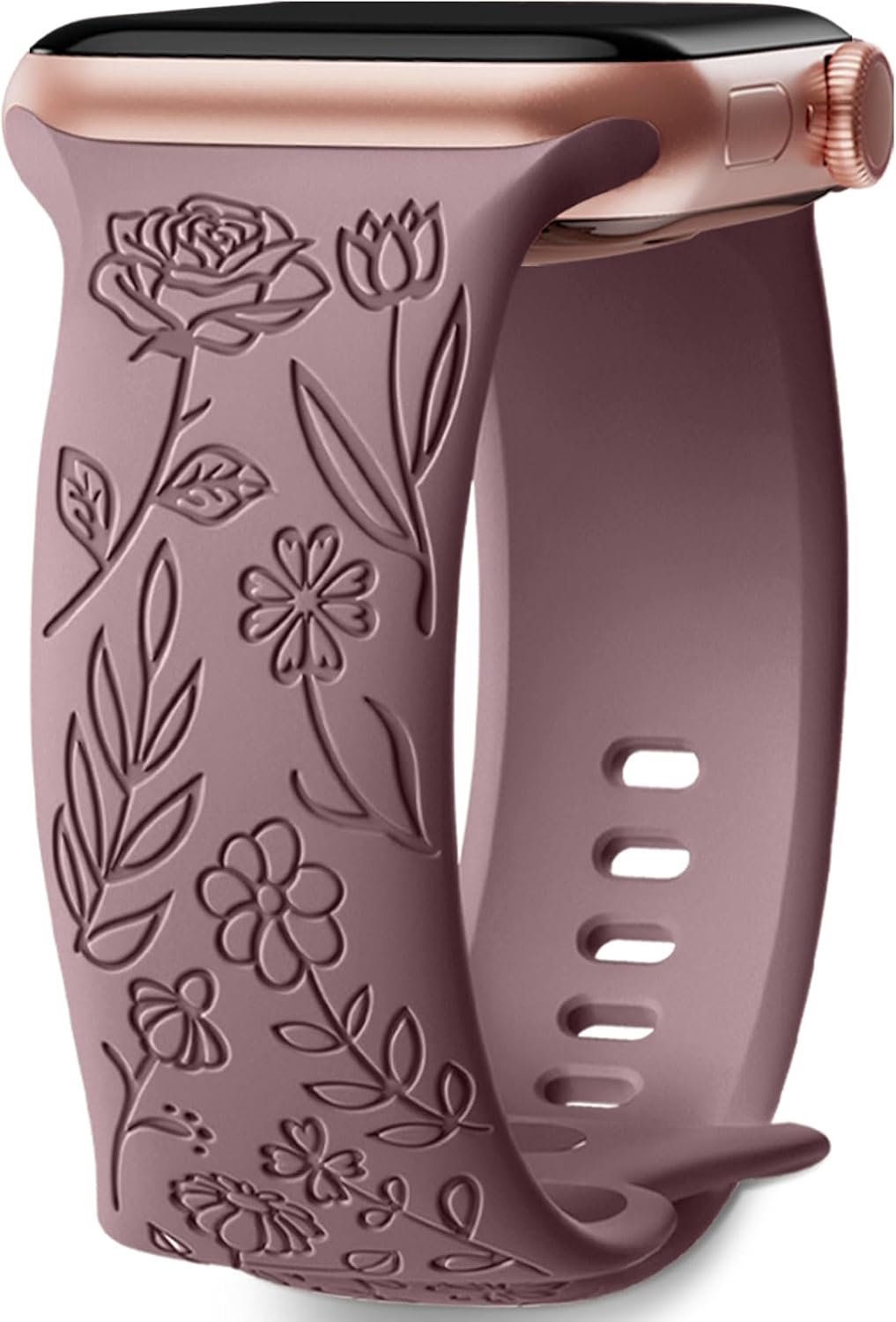 Mastten Floral Gegraveerde Band Compatibel met Apple Watch Band 38mm 40mm 41mm 42mm 44mm 45mm 49mm, Siliconen Elegante Roze Bloemenpatroon Vervangende Band voor iWatch Series SE 8 7 6 5 4 3 2