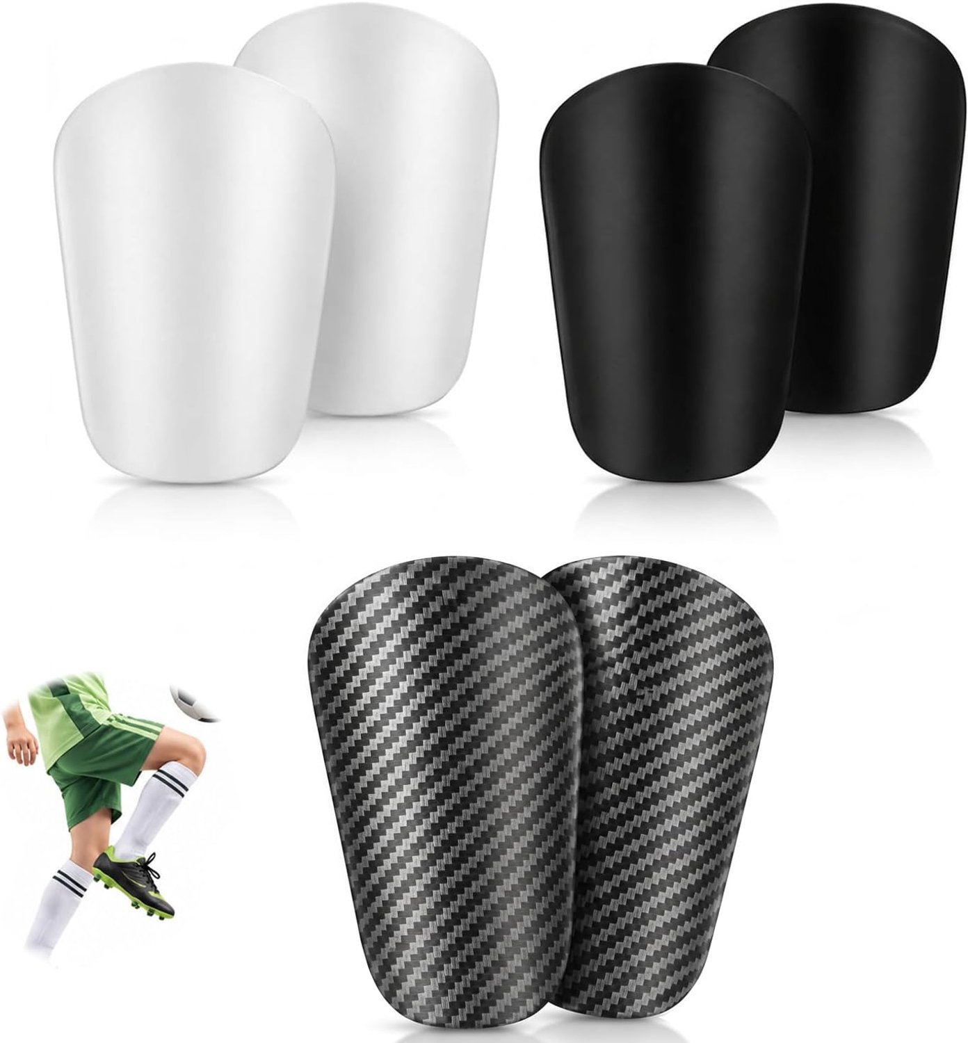 Mini scheenbeschermers voetbal, 3 paar scheenbeschermers klein, mini scheenbeschermers met versterkt schuim, mini shin pads licht, voor volwassenen, jongeren, heren en dames, trainingsspel