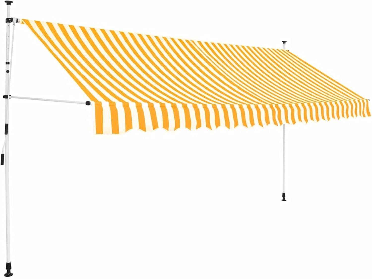 Handmatig intrekbare luifel 350 cm oranje en witte strepen, tuinluifel, anti-UV en waterdicht, intrekbare handmatige luifel (SPU: 43235)