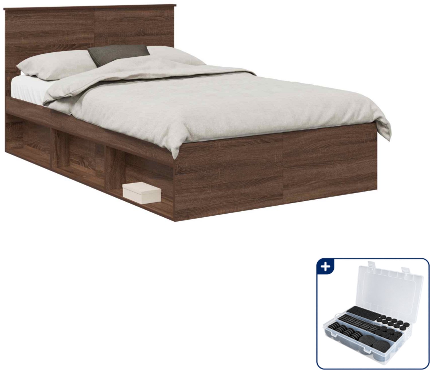 vidaXL bedframe met hoofdeinde - 120 x 190 cm - bewerkt hout - bruin eiken - Inclusief antikrasvilt 177-delig