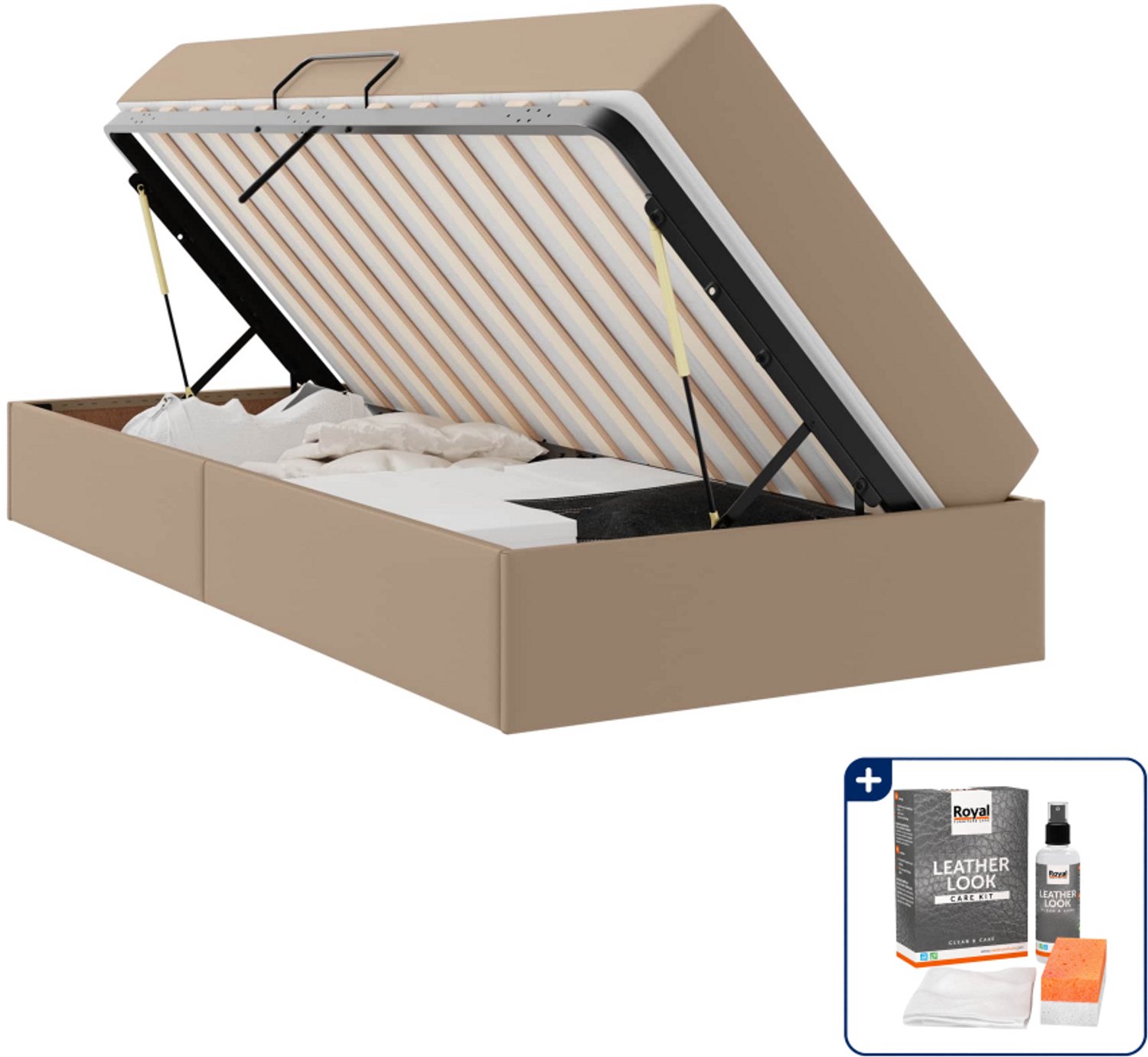 vidaXL bed met matras 90 x 200 cm - kunstleer - cappuccino - Inclusief onderhoudsset voor kunstleer 150 ml Grijs