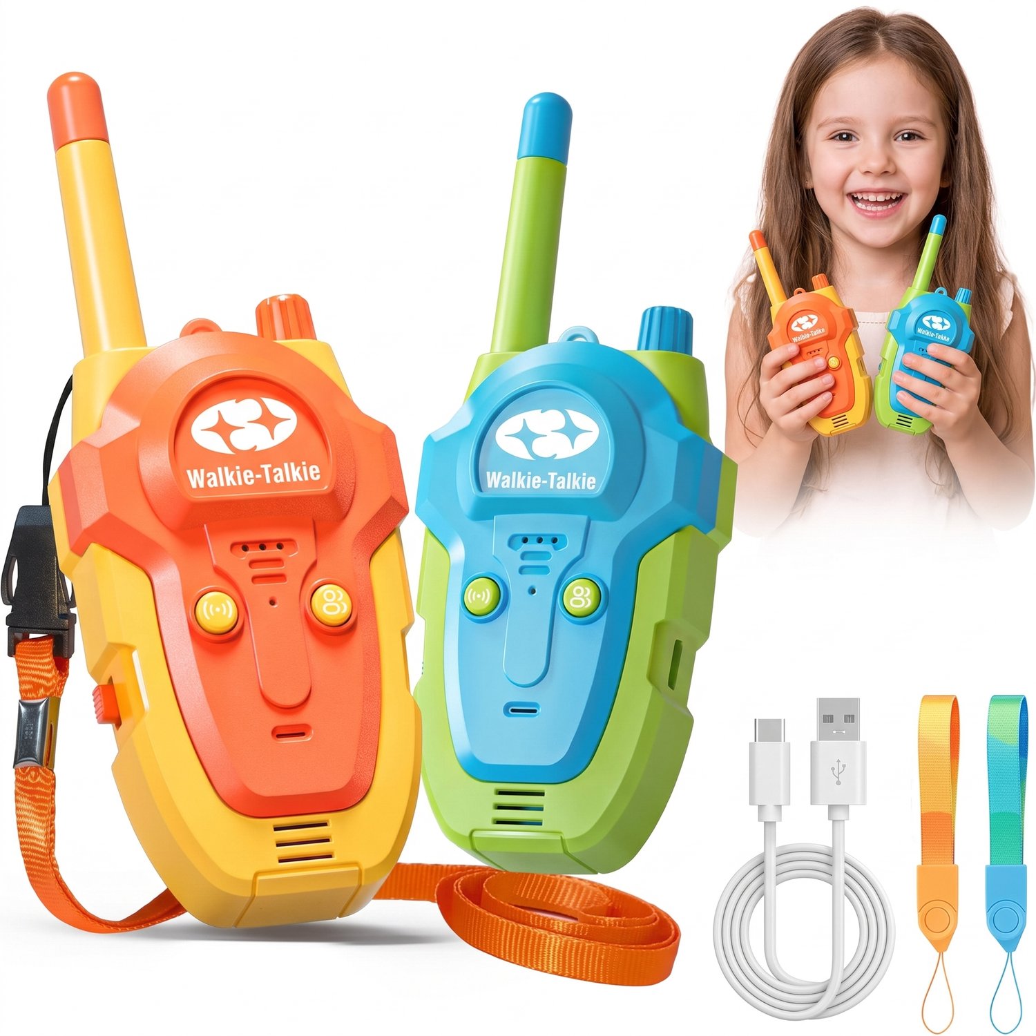 Mondura Walkie Talkie voor Kinderen – Portofoon Set van 2 – Walkie Talkie Oplaadbaar via USB-C – Kanaalslot – Klikarmband