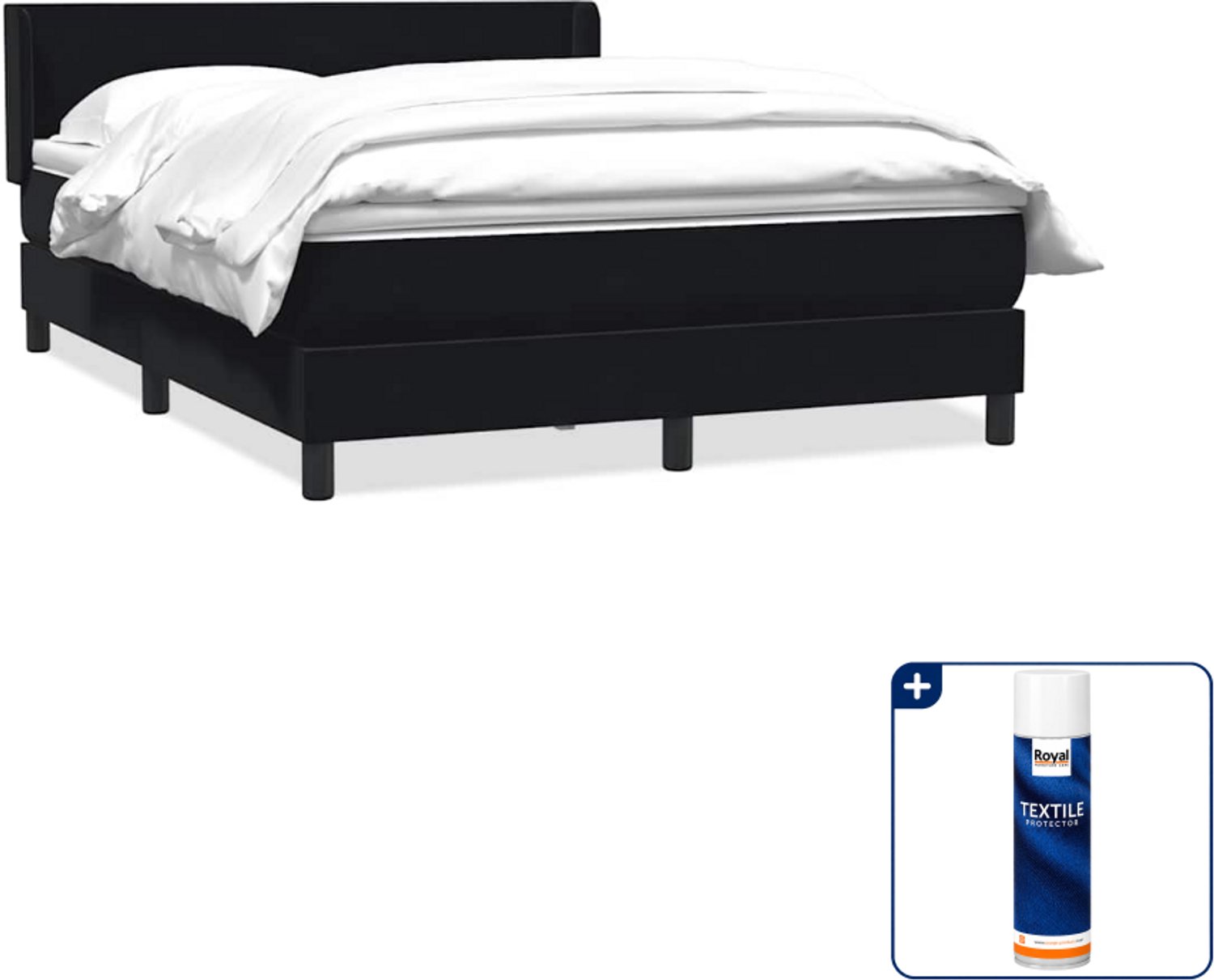 vidaXL Boxspring Queensize - 160 x 210 cm - zwart - Inclusief textielbeschermer 500 ml Wit