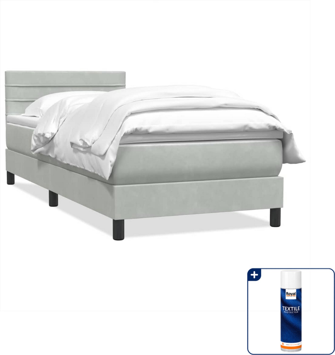 vidaXL boxspring met matras - 80 x 220 cm - fluweel - lichtgrijs - Inclusief textielbeschermer 500 ml