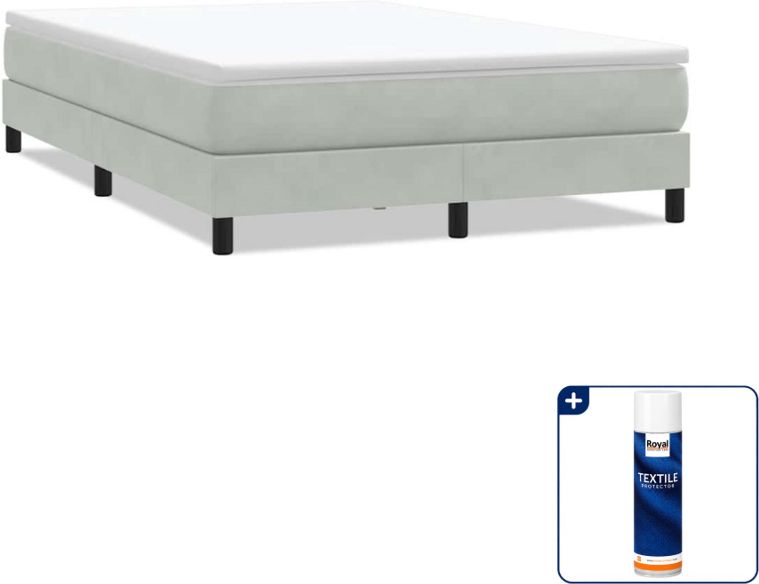 vidaXL boxspring - Queensize - 160 x 210 cm - fluweel - lichtgrijs - Inclusief textielbeschermer 500 ml