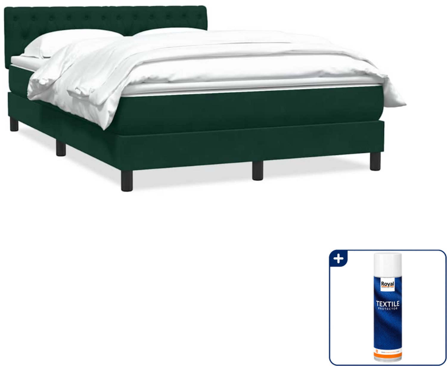 vidaXL Boxspring Queensize - 160 x 220 cm - fluweel - donkergroen - Inclusief textielbeschermer 500 ml