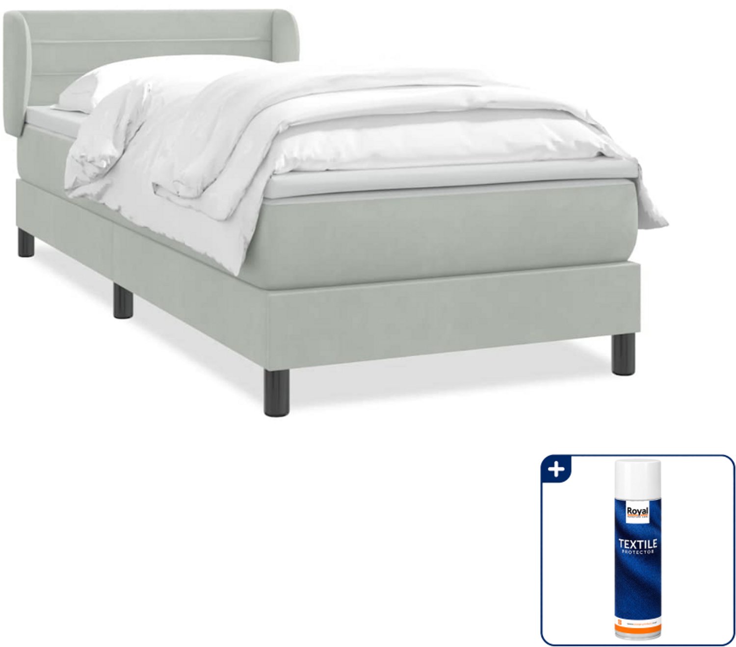 vidaXL boxspring met matras 80 x 210 cm - fluweel - lichtgrijs - Inclusief textielbeschermer 500 ml Bruin