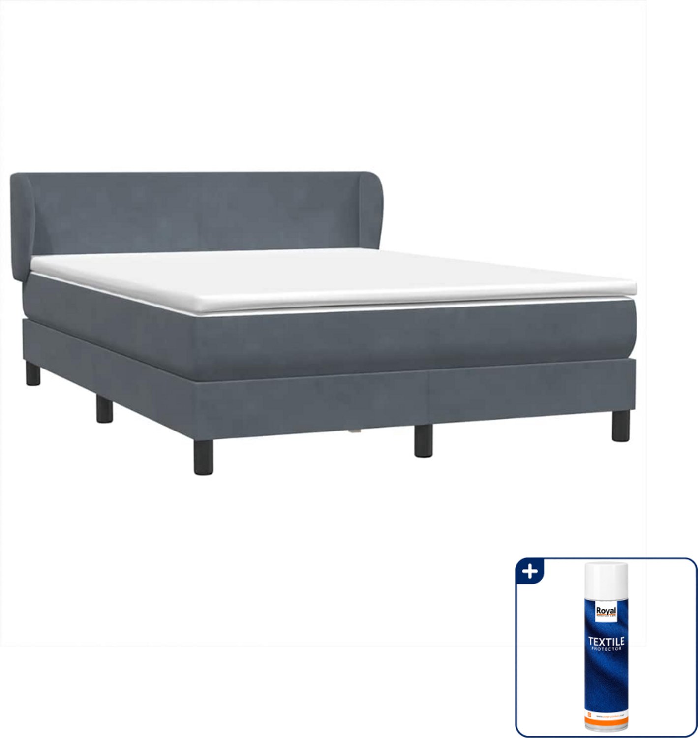 vidaXL Boxspring - Queensize - 160 x 210 cm - fluweel - donkergrijs - Inclusief textielbeschermer 500 ml Bruin
