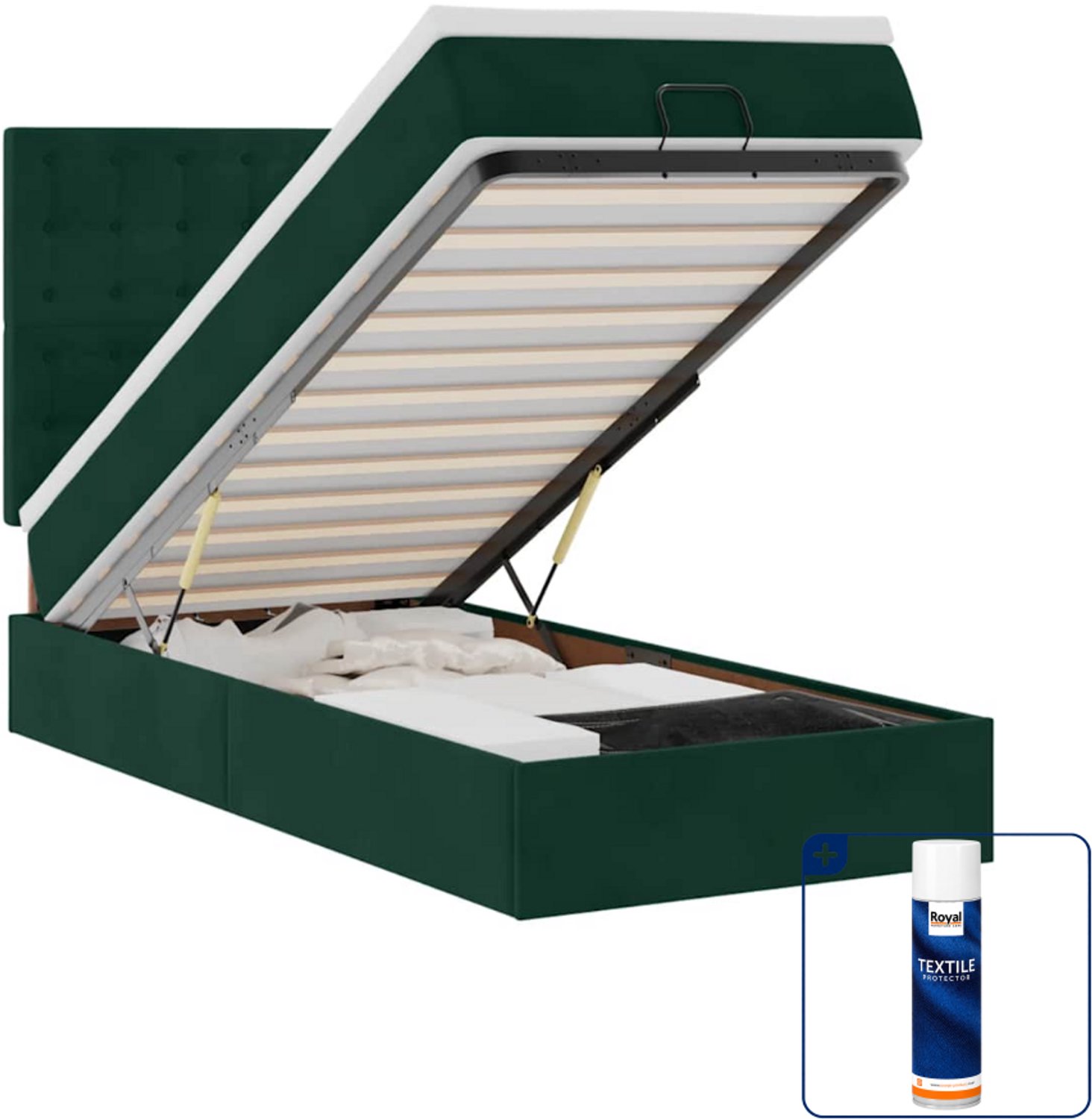 vidaXL ottoman bed - 90 x 200 cm - fluweel - donkergroen - Inclusief textielbeschermer 500 ml
