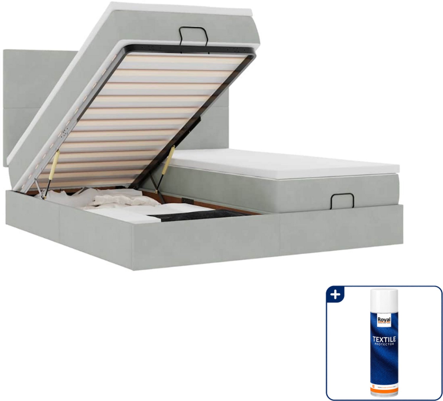 vidaXL Super kingsize bed - 200 x 200 cm - fluweel - lichtgrijs - Inclusief textielbeschermer 500 ml