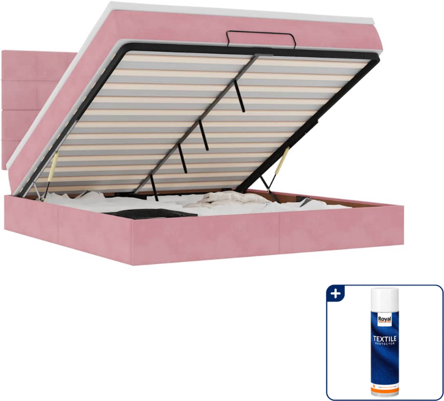 vidaXL Kingsize bed met matras en LED - 180 x 200 cm - roze - Inclusief textielbeschermer 500 ml