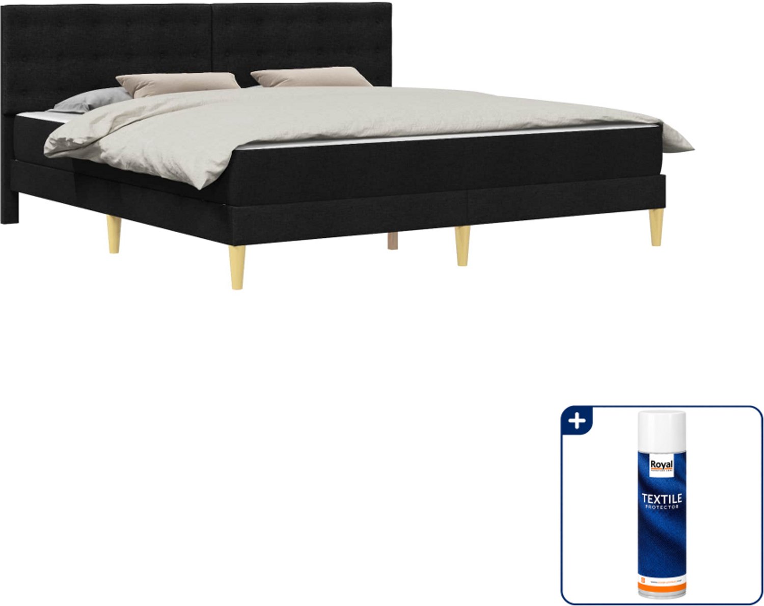 vidaXL bedframe met matras - 200 x 200 cm - stof - zwart - Inclusief textielbeschermer 500 ml