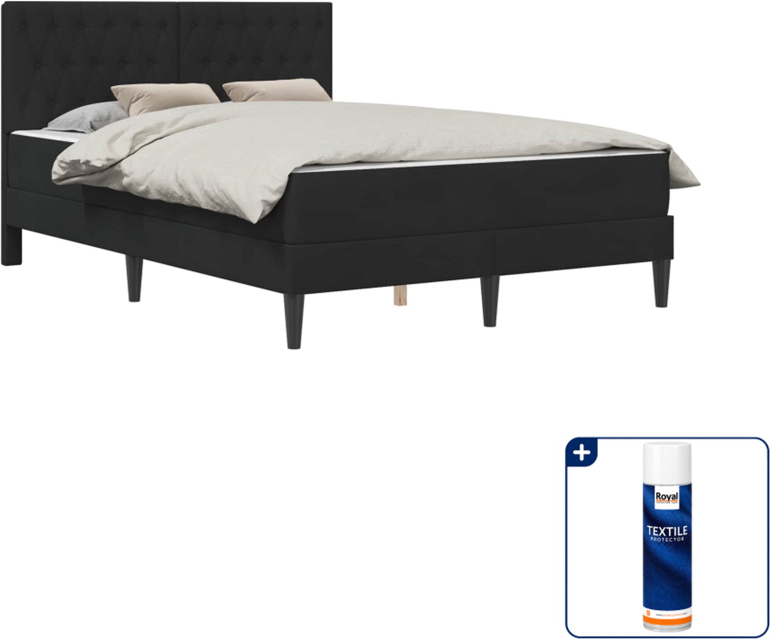 vidaXL bedframe met matras - 120 x 190 cm - fluweel - zwart - Inclusief textielbeschermer 500 ml