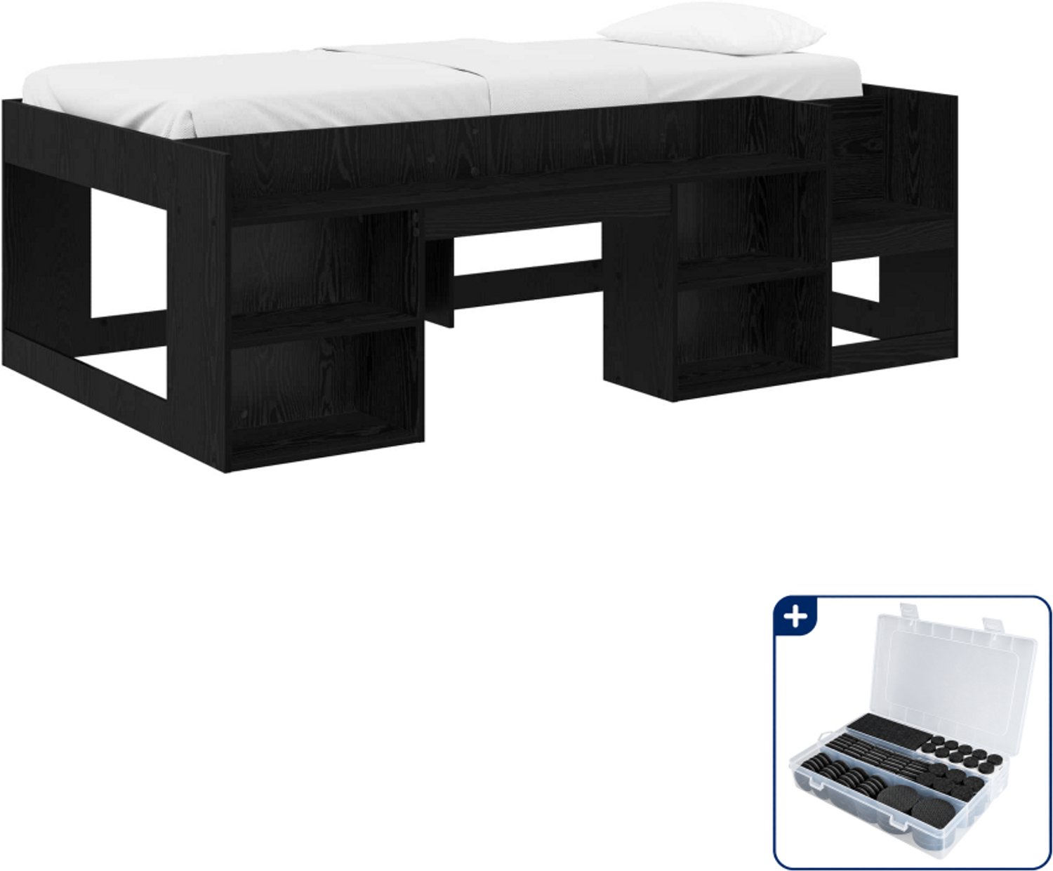 vidaXL kinderbedframe - 90 x 190 cm - bewerkt hout - zwart eiken - Inclusief antikrasvilt 177-delig