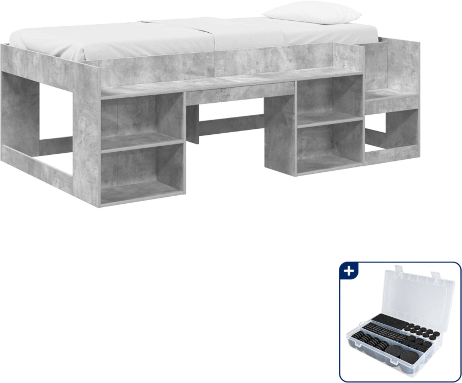 vidaXL kinderbedframe met opbergruimte - 90 x 190 cm - betongrijs - Inclusief antikrasvilt 177-delig Bruin