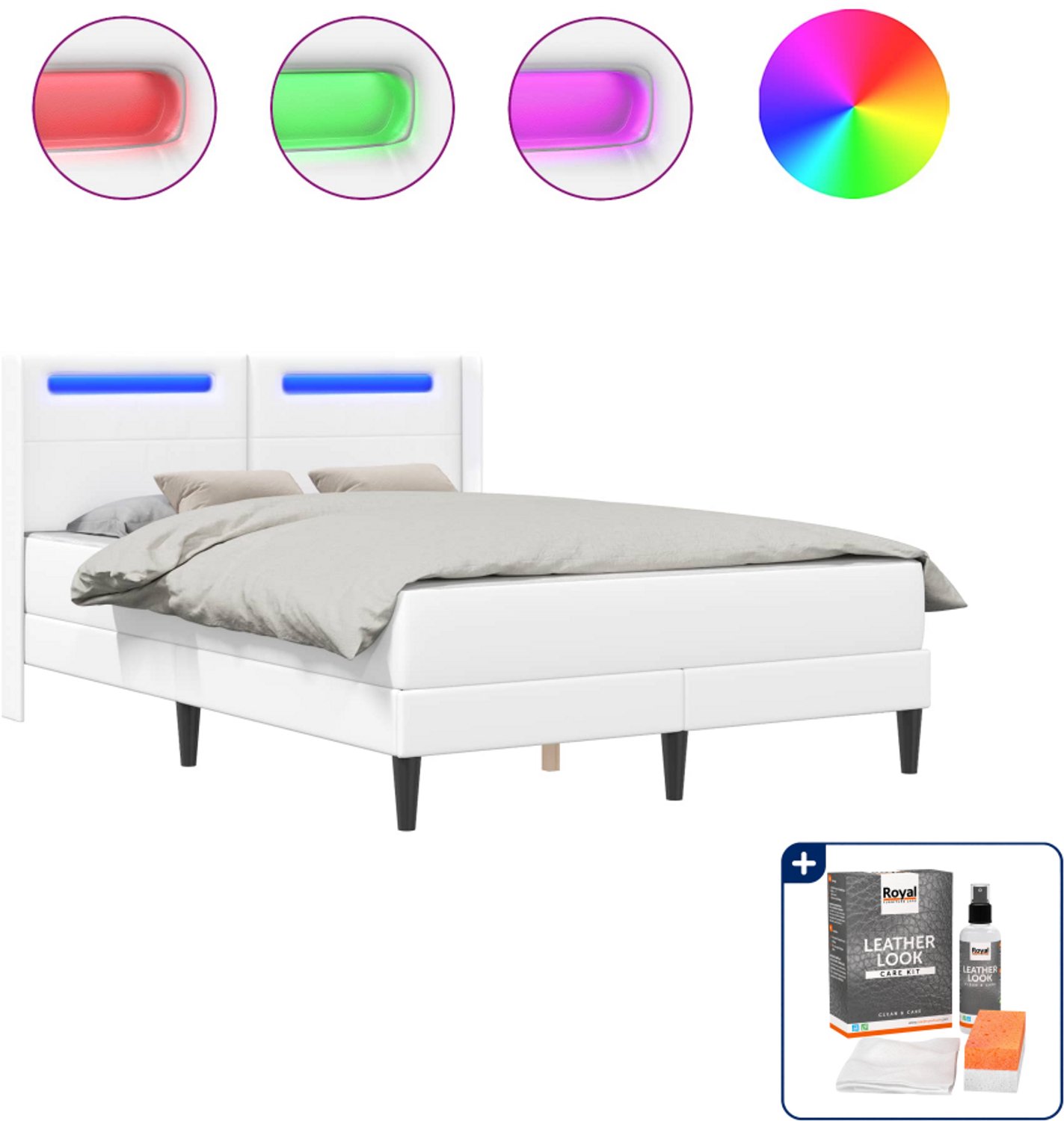 vidaXL bedframe met matras - Queensize - 160 x 200 cm - wit - kunstleer - Inclusief onderhoudsset voor kunstleer 150 ml