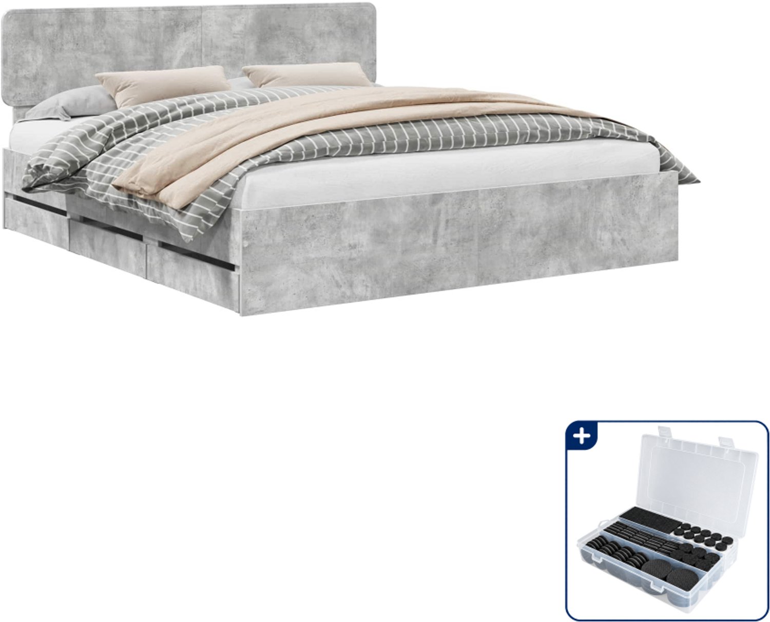 vidaXL bedframe - Super kingsize - 200 x 200 cm - beton grijs - Inclusief antikrasvilt 177-delig Taupe