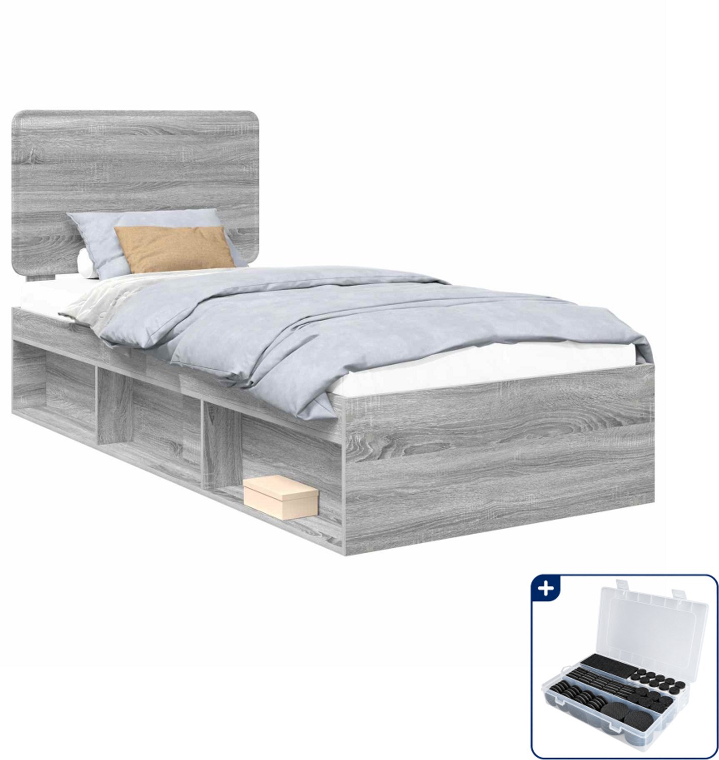 vidaXL Bedframe - 90 x 200 cm - grijs sonoma - Inclusief antikrasvilt 177-delig Taupe