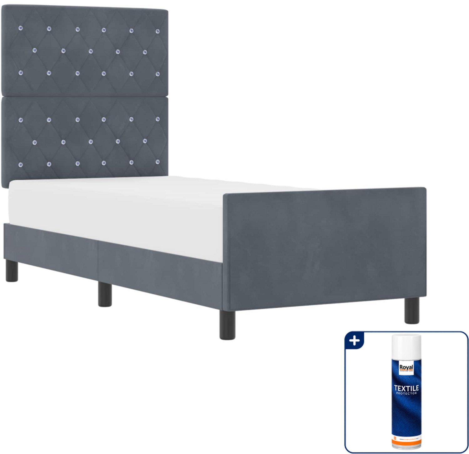 vidaXL boxspringbed - 80 x 200 cm - fluweel - donkergrijs - Inclusief textielbeschermer 500 ml Roze