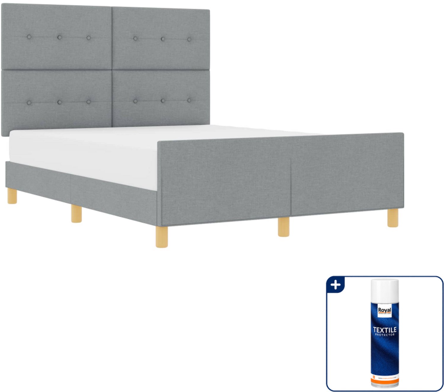 vidaXL Queensize bedframe - 160 x 200 cm - stof - lichtgrijs - Inclusief textielbeschermer 500 ml