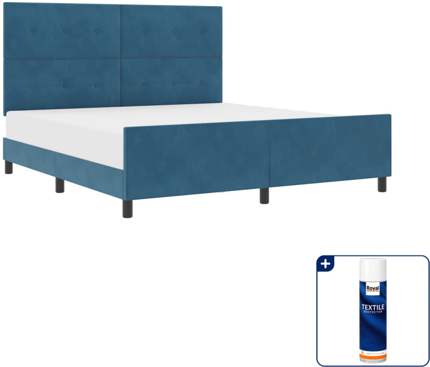 vidaXL Kingsize boxspringbed - 180 x 200 cm - fluweel - donkerblauw - Inclusief textielbeschermer 500 ml Grijs