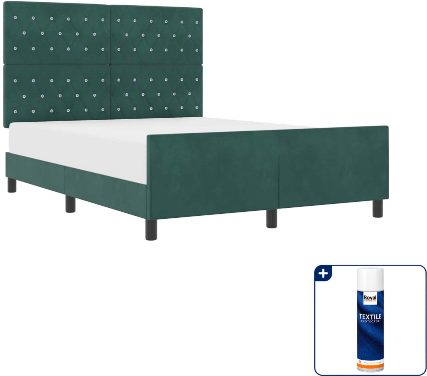 vidaXL boxspringbed - Queensize - 160 x 200 cm - donkergroen - Inclusief textielbeschermer 500 ml Crème
