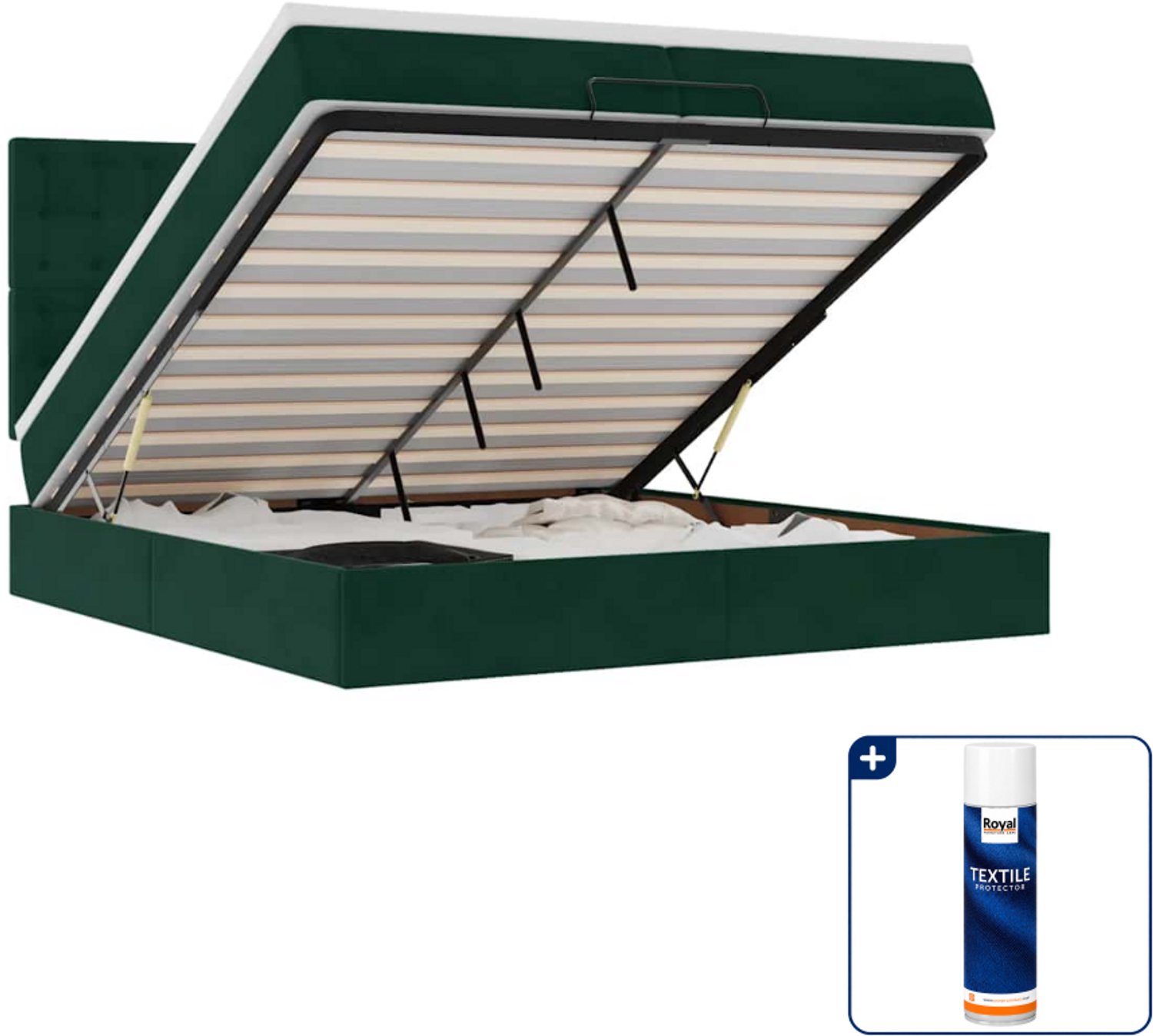 vidaXL Ottoman bed - Super kingsize - 200 x 200 cm - fluweel - donkergroen - Inclusief textielbeschermer 500 ml Taupe