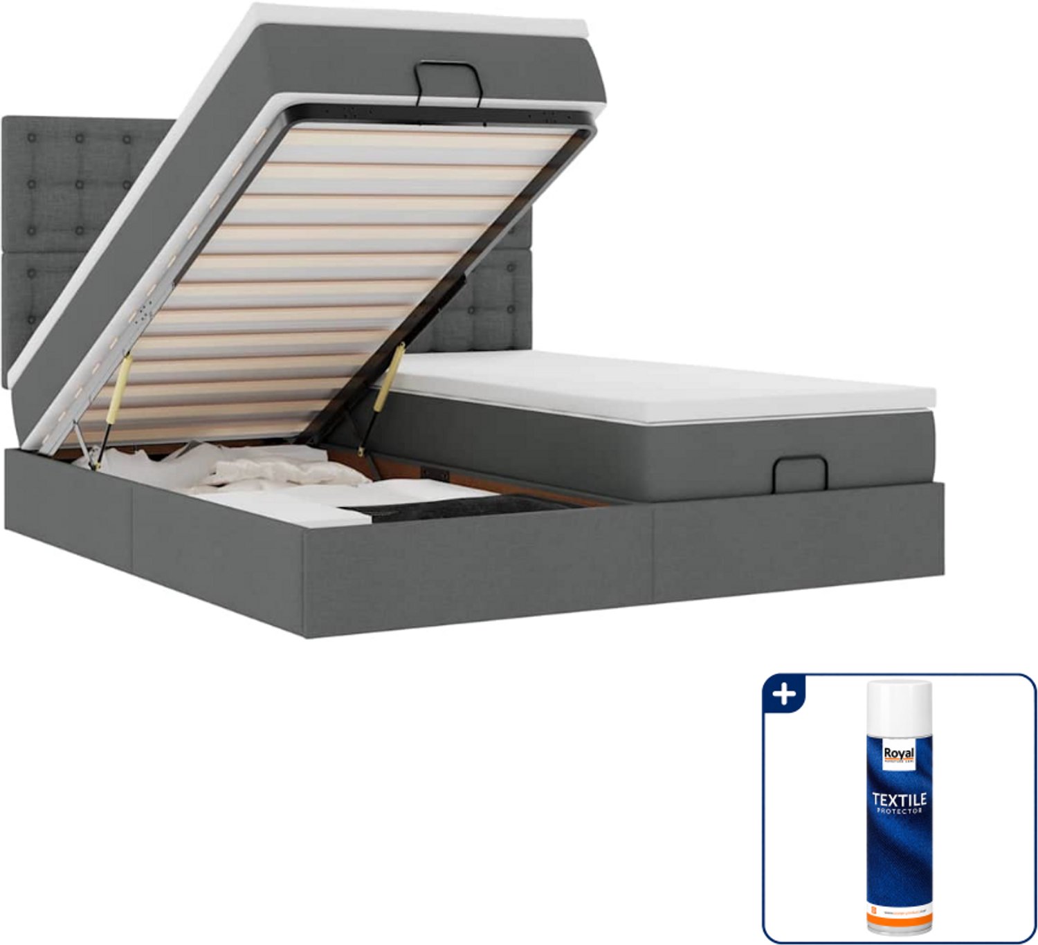vidaXL queensize bed met matrassen - 160 x 200 cm - stof - donkergrijs - Inclusief textielbeschermer 500 ml Blauw