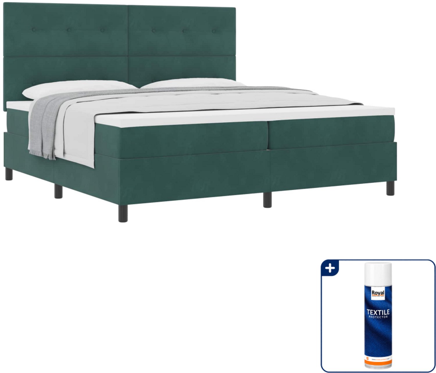 vidaXL boxspringbed - 200 x 200 cm - donkergroen - Inclusief textielbeschermer 500 ml