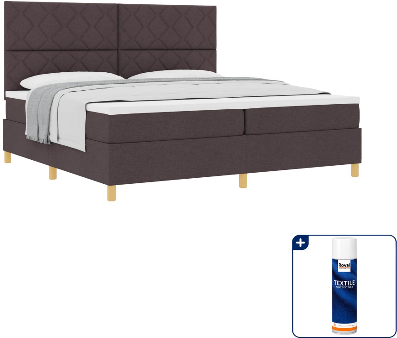 vidaXL boxspringbed - Super kingsize - 200 x 200 cm - donkerbruin - Inclusief textielbeschermer 500 ml